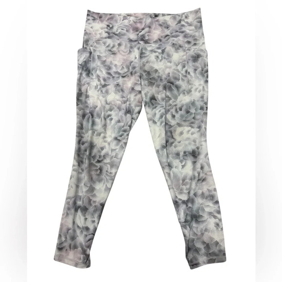 Athleta Hi Rise Salutation Stash Tight Floral Motif Sz XL Gray/White Compression - Picture 2 of 12